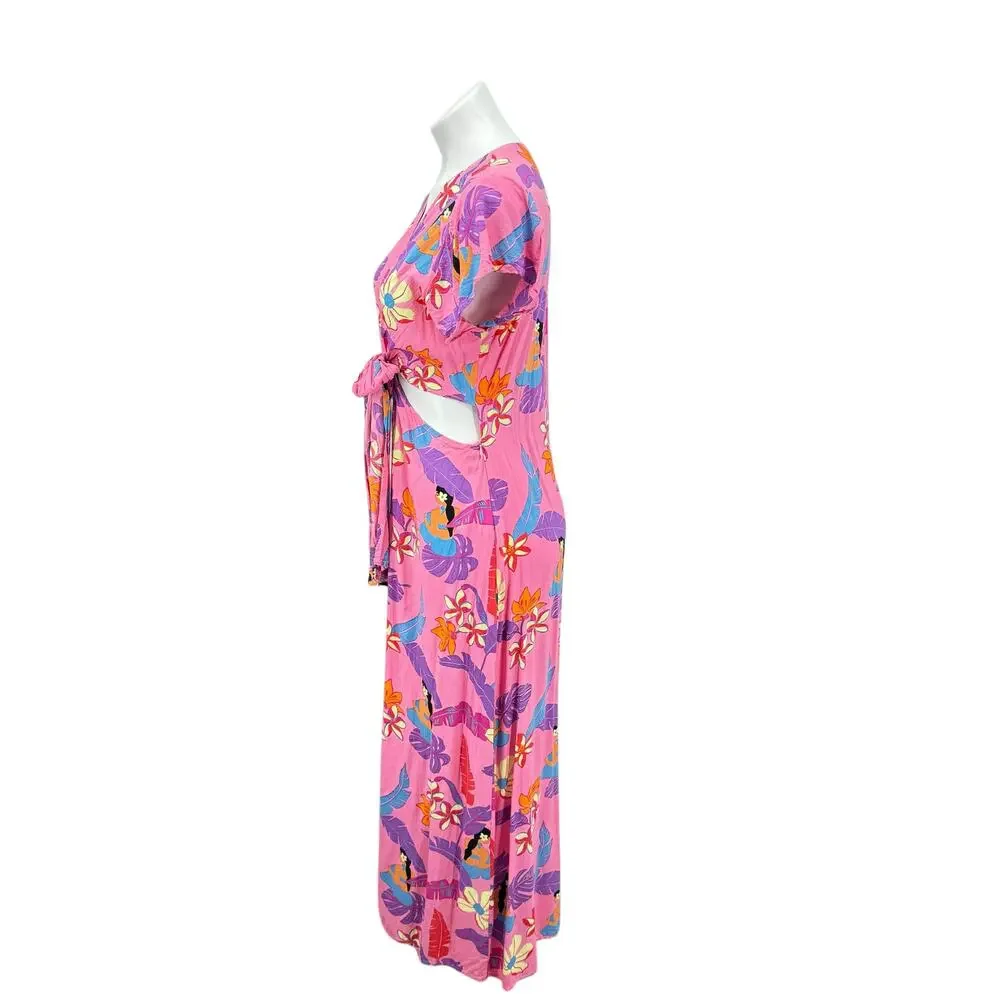 XIX Palms Hawaii Dress Kohala Cut Out Maxi Large Womens Pink Tropical Resort